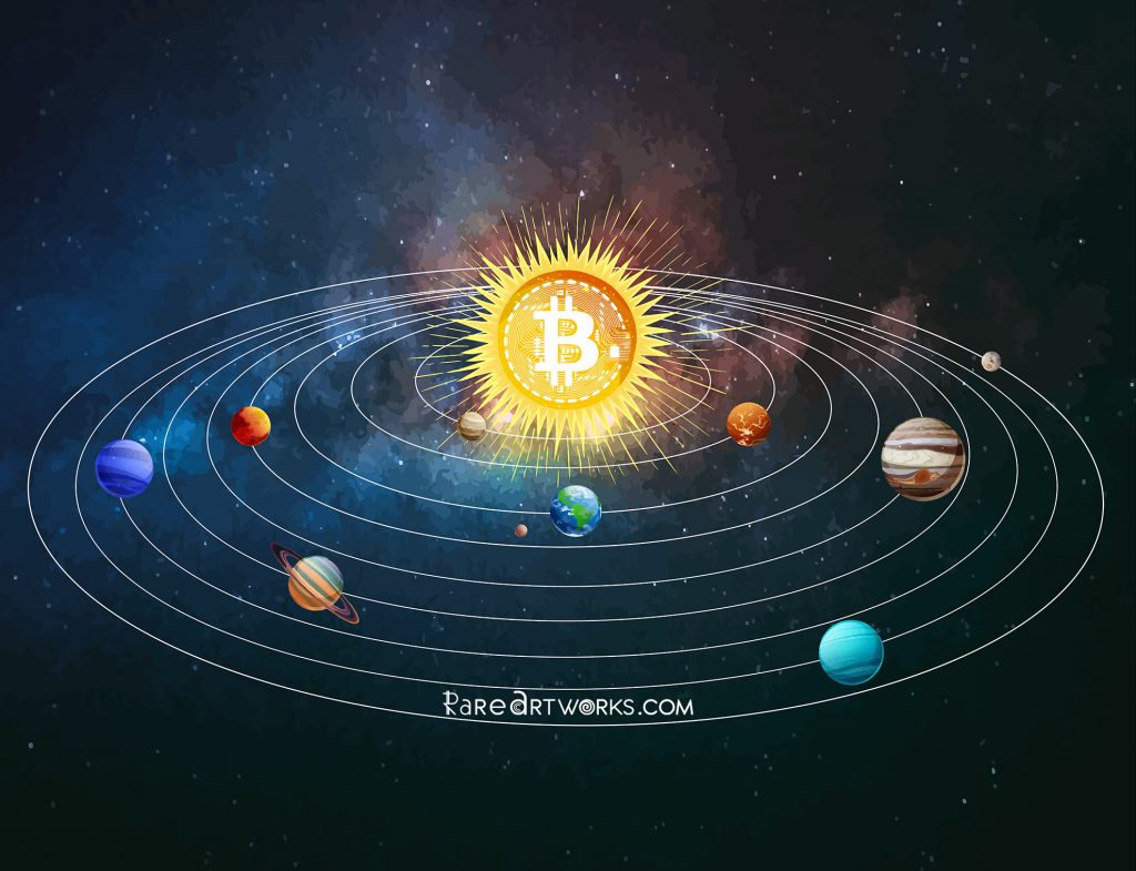 Original Bitcoin Solar System Rare Artwork NFT By RareArtworks.com
